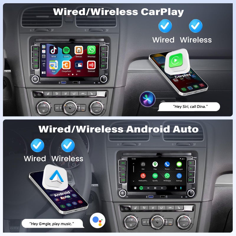 UNITOPSCI 2G+32G Wireless CarPlay Car Radio for VW Volkswagen Passat Seat Golf Jetta Tiguan Touran EOS Android Car Stereo 7 Inch Touchscreen Bluetooth GPS Android Auto WiFi FM/RDS SWC EQ+ USB Backup Camera - Image 3